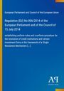 Text zur EU-Verordnung Nr. 806/2014 über einheitliche Regeln für die Abwicklung von Kreditinstituten. Blaues Design.