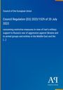 Council Regulation (EU) 2023/1529 vom 20. Juli 2023 zu restriktiven Maßnahmen wegen Irans militärischer Unterstützung. Blaues Logo.
