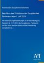 Beschluss des Präsidiums des Europäischen Parlaments vom 1. Juli 2019. Blau mit gelbem Rand unten und rechts. Logo „AP“.