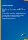 Text: "Europäische Kommission. Beschluss der Kommission vom 20. Februar 2023 zur Genehmigung der Änderung der Anhänge..."  
Links ein gelber Streifen, blaues Design mit Logo "Antiphon Verlag".