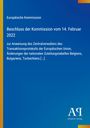 Text: Europäische Kommission, Beschluss vom 14. Februar 2022. Hintergrund: Blau mit gelbem Streifen. Logo: "ΑΡ Antiphon Verlag".