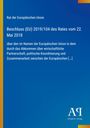 Blauer Hintergrund, gelber Rand links. Text zu einem EU-Beschluss, Antiphon Verlag-Logo unten rechts.
