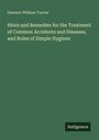 Der Text lautet: "Dawson William Turner. Hints and Remedies for the Treatment of Common Accidents and Diseases, and Rules of Simple Hygiene." Unten rechts steht "Antigonos." Der Hintergrund ist grün.