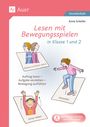 „Lesen mit Bewegungsspielen in Klasse 1 und 2“, Illustrationen von Kindern beim Ausführen von Bewegungen.