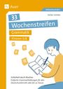 33 Wochenstreifen: Grammatik Klassen 5/6. Illustration: Person schreibt in Heft, Wochentage schweben.