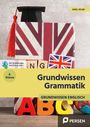 "Amel Selmi", "6. Klasse", "Grundwissen Grammatik", "Grundwissen Englisch". Union Jack, Buch, ABC-Blöcke, Doktorhut.