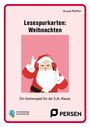 "Lesespurkarten: Weihnachten. Ein Kartenspiel für die 5./6. Klasse." Illustration: Ein fröhlicher Weihnachtsmann mit Kopfhörern.