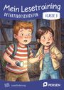 „Mein Lesetraining: Detektivgeschichten, Klasse 3“. Zwei Kinder mit Taschenlampe sehen erschrocken aus.
