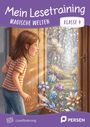 „Mein Lesetraining: Magische Welten, Klasse 4“. Mädchen öffnet Tür zu fantasievoller, leuchtender Landschaft mit Blumen.