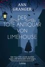 "Der Tote Antiquar von Limehouse" von Ann Granger. Schattenhafte Figur in einer düsteren Gasse, Ratten und Krähen.