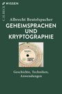 „GEHEIMSPRACHEN UND KRYPTOGRAPHIE“, darunter ein scheibenförmiges Gerät, zeigt Nummern und Buchstaben.