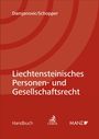 Text: "Damjanovic/Schopper", "Liechtensteinisches Personen- und Gesellschaftsrecht", "Handbuch". Rote Kreise, Logos unten.