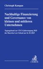 Blaues Cover mit dem Titel: "Nachhaltige Finanzierung und Governance von kleinen und mittleren Unternehmen" und Logo unten.