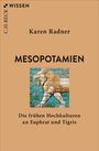 Titel: "MESOPOTAMIEN", Autor: Karen Radner. Darunter ein Bild eines Löwenmosaiks aus farbigen Ziegeln.