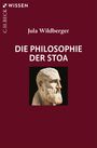 Titel: "Die Philosophie der Stoa" von Jula Wildberger. Relief eines bärtigen Mannes auf dunkelrotem Hintergrund.