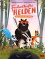Eine Gruppe von Tieren mit Masken und Umhängen steht zusammen in einem Wald.