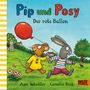 "Pip und Posy: Der rote Ballon". Eine Maus und ein Hase laufen fröhlich mit einem roten Ballon auf einer Wiese.
