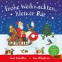 "Frohe Weihnachten, kleiner Bär" steht oben. Eine Illustration zeigt den Weihnachtsmann auf einem Rentierschlitten.