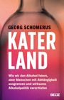 "KATERLAND" von Georg Schomerus über Alkohol, Ausgrenzung und Politik. Hintergrund: Verwaschene Flasche, Farbverlauf.