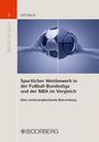 Titel: "Sportlicher Wettbewerb in der Fußball-Bundesliga und der NBA im Vergleich". Zwei Hände halten halbierte Bälle.