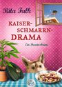 "Rita Falk, Kaiserschmarrndrama, Ein Provinzkrimi. Ein Hund schaut neugierig über eine Tischkante mit Kaiserschmarrn."