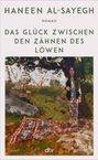 Haneen Al-Sayegh, Roman: "Das Glück zwischen den Zähnen des Löwen". Illustration: Person auf einem Teppich unter Bäumen.
