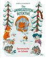 „Die Jahreszeiten Detektive: Spurensuche im Schnee“. Illustration mit Tieren in winterlicher Landschaft.