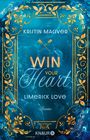 „WIN YOUR Heart LIMERICK LOVE“, „Kristin Maciver“, „Roman“, blauer Hintergrund, goldene Verzierungen und ein Kanu-Paddel.