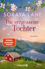 "Soraya Lane, Die vergessene Tochter, ROMAN, SPIEGEL Bestseller-Autorin, Knaur. Landschaft mit Haus, See und Bergen, blühende Zweige."