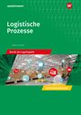 „Logistische Prozesse“, „Berufe der Lagerlogistik“, „Lernsituationen“. Illustration: Lager mit Paletten und Symbolen.