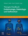 „Therapie-Handbuch Endokrinologie, Diabetologie und Stoffwechsel“; Illustration zweier menschlicher Umrisse mit leuchtenden Punkten.