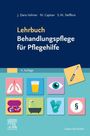 Texte: "Lehrbuch Behandlungs­pflege für Pflegehilfe", "4. Auflage", Autoren: "J. Danz-Volmer, M. Cajetan, S. M. Steffens". Unten: Symbole wie Lunge, Getränk, Auge, Stift, und mehr.