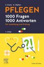 Titel: "PFLEGEN 1000 Fragen 1000 Antworten". Gelbes Stethoskop, Notizbuch, Thermometer, Pillen, Pflaster.