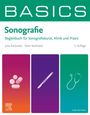 "BASICS Sonografie: Begleitbuch für Sonografiekurse, Klinik und Praxis. Julia Banholzer, Peter Banholzer, 5. Auflage."  
Drei Illustrationen: Tabletten, Skalpell, Stethoskop.