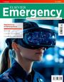 „Digitalisierung im Rettungsdienst“ über VR-Headset tragender Frau in Uniform.