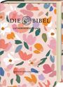 „DIE BIBEL“ mit einem stilisierten Rosen-Logo, umgeben von floralen Mustern in bunten Pastellfarben.