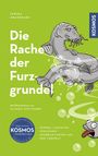 „Die Rache der Furzgrundel“ auf grünem Hintergrund, Illustration eines Fisches mit Blasen daneben.