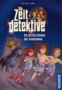 "Die Zeitdetektive: Die letzten Stunden des Tutanchamun." Drei Kinder rennen panisch, verfolgt von einem Reiter mit Pfeil und Bogen.