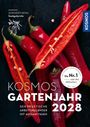 „Sonderthema Saatguternte“, „Kosmos Gartenjahr 2028“. Rote Paprikaschoten auf dunklem Hintergrund.