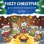 „FUZZY CHRISTMAS DAS WINTERLICHE AUSMALBUCH“ von Vivi Tinta. Illustration: Tiere am Lagerfeuer im Schnee, dekoriert mit Lichtern.