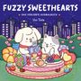 "FUZZY SWEETHEARTS, das verliebte Ausmalbuch, Vivi Tinta." Ein Hund und eine Katze picknicken bei Nacht.