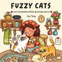 "FUZZY CATS: DAS WUNDERSCHÖNE MIAUSMALBUCH" von Vivi Tinta. Illustration mit Frau und zwei Katzen in der Küche.