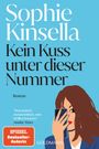 Text: "Sophie Kinsella, Kein Kuss unter dieser Nummer, Roman". Illustration einer Frau mit Handy, braune Haare.