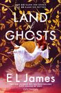 "Nur sie kann ihn sehen, nur er kann sie retten. Land of Ghosts. Roman. EL James. Goldene Ranken, Frau in Weiß schwebt."