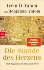 Der Titel des Buches ist "Die Stunde des Herzens". Das Cover zeigt ein Gemälde mit einem Baum und spiralförmigen Mustern.