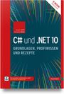 C# und .NET 10: Grundlagen, Profiwissen und Rezepte. Bunte Linien auf dunklem Hintergrund, Hanser-Verlagslogo.
