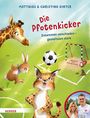 "Die Pfotenkicker. Zusammen verschieden – gemeinsam stark." Illustration mit Tieren und Fußball.