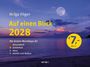 "Auf einen Blick 2028", "Mondtipps", "Gesundheit", "Schönheit", "Haus", "Garten". Vollmond über ruhigem Meer bei Sonnenuntergang.