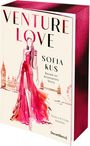 VENTURE LOVE, SOFIA KUS, Based on Anastasia's Story, TRUE-FICTION-ROMAN. Illustration einer Frau in rotem Kleid.