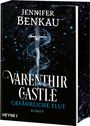 Titel: "Varenthir Castle - Gefährliche Flut", Autorin: Jennifer Benkau. Ein Schwert mit Wasserwirbel vor dunklem Hintergrund.